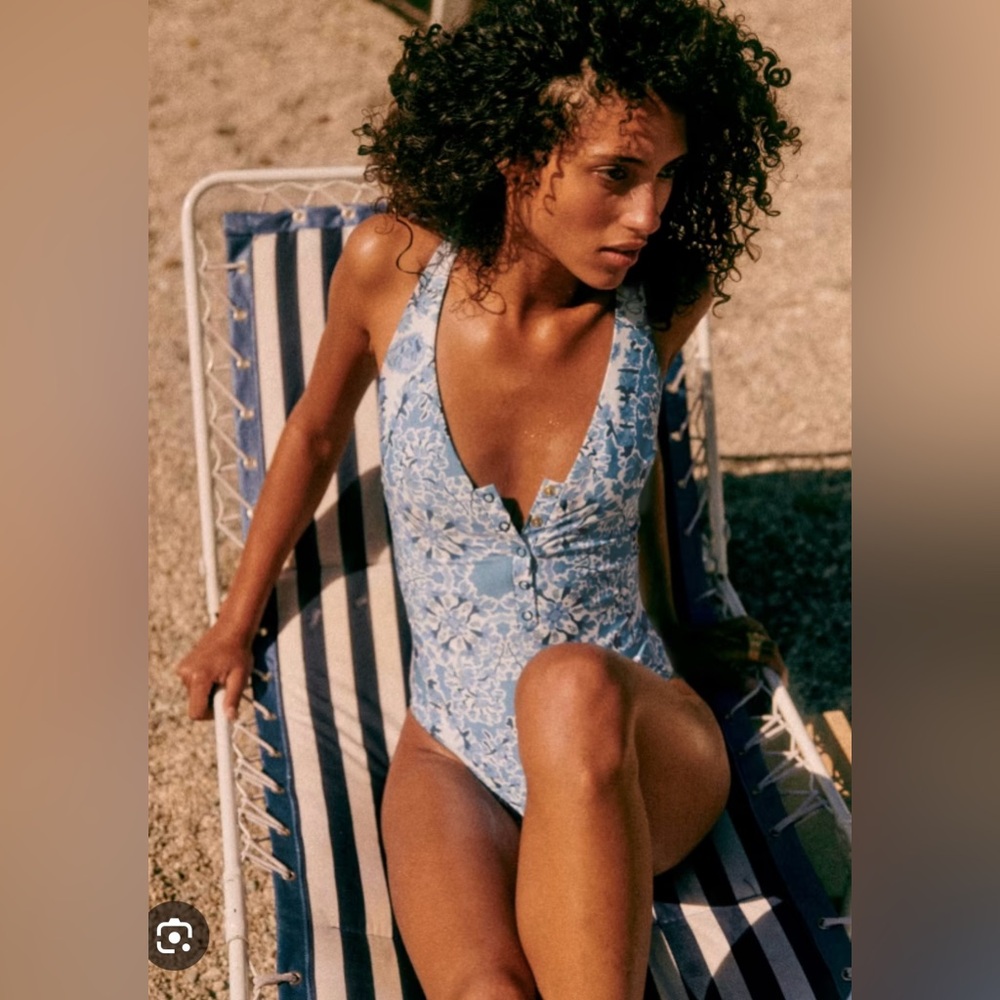 Sezane Blue Floral One-Piece